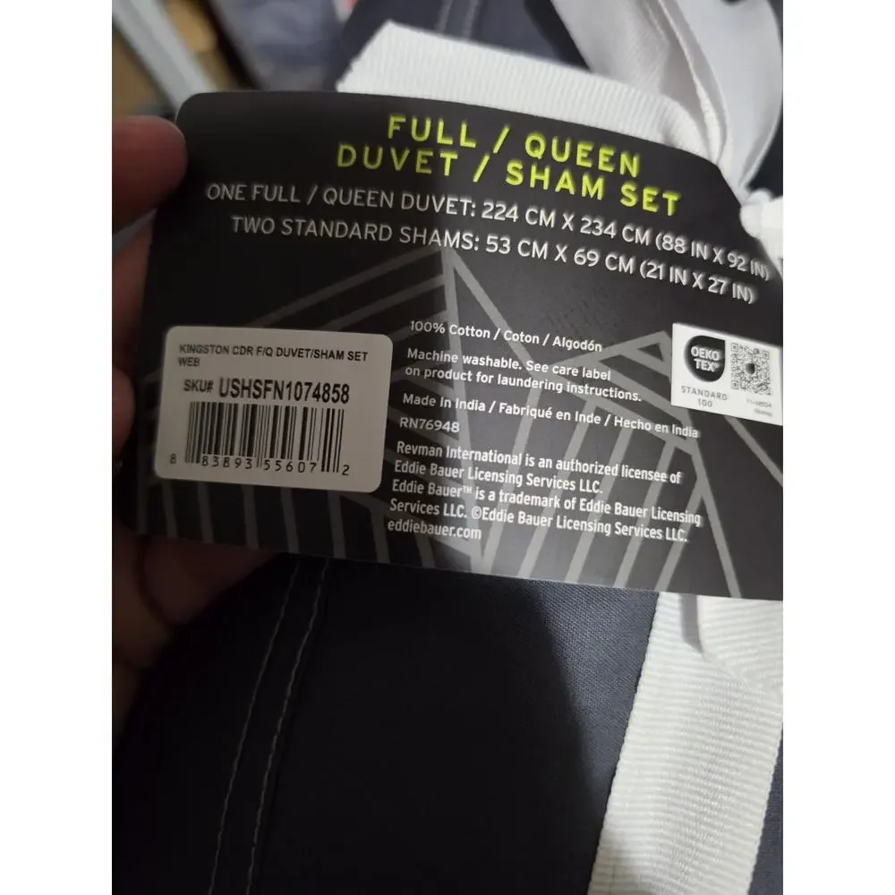 Eddie Bauer Home Full/Queen Duvet Sham Set NIP Reversible Black White Plaid